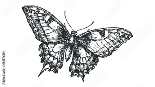 Detailed hand drawn butterfly isolated on transparent background. Vector hand drawn illustration