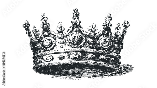Intricate antique crown illustration on transparent background. Vector hand drawn illustration