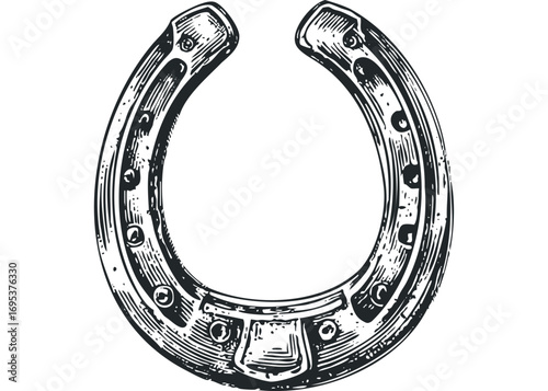 Vintage Horseshoe Metal Object on Transparent. Vector hand drawn illustration