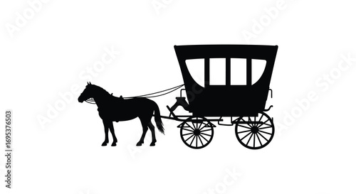 a horse drawn carriage silhouette on white background