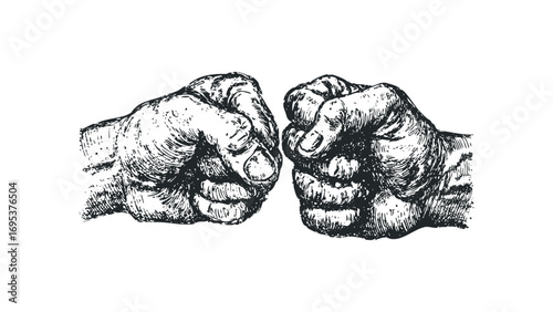 Fist bump gesture rendered in a sketch style with a transparent background. Vector hand drawn illustration