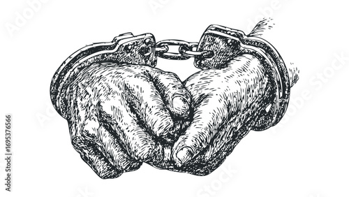 Handcuffs on Transparent Background. Vector hand drawn illustration