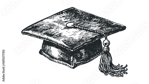 Sketch Graduation Cap with Tassel Image. Vector hand drawn illustration