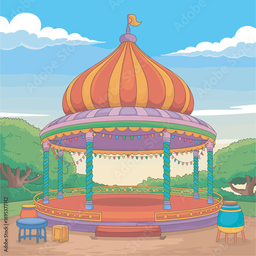 Cartoon Bandstand or Gazebo in a Park Setting Illustration