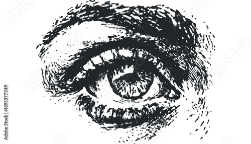 Expressive Ink Drawn Human Eye With Transparent Background. Vector hand drawn illustration