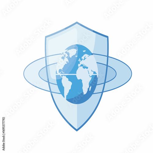 A transparent shield protects a stylized blue globe, symbolizing global protection and security.