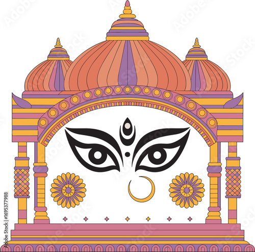 Durga Puja Archway with Decorative Elements and Traditional Design