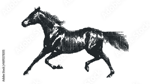 Running horse silhouette made of dots on transparent background. Vector hand drawn illustration
