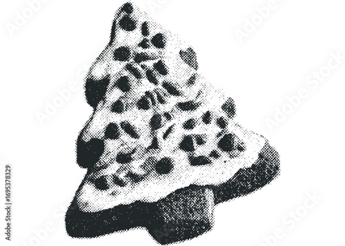 Christmas tree shaped cookie with dark speckles. Vector hand drawn illustration