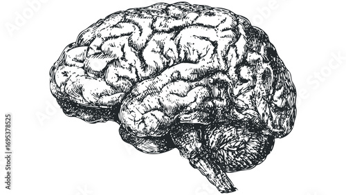 Pencil sketch of human brain on transparent background. Vector hand drawn illustration