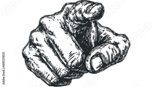 Engraved Hand Pointing Finger Gesture Image. Vector hand drawn illustration