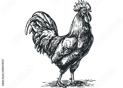 Rooster illustration on transparent background. Vector hand drawn illustration