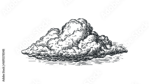 Puffy Cumulus Cloud Line Art. Vector hand drawn illustration