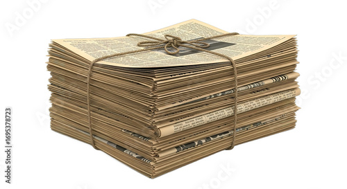 Stack of Old Newspapers Tied with Rope