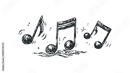 Hand Drawn Musical Notes Transparent Background. Vector hand drawn illustration