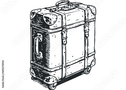 Vintage luggage with wheels and handles, transparent. Vector hand drawn illustration
