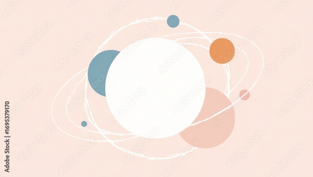 Obraz premium A delicate arrangement of soft pastel circles and delicate lines creates a calming and serene celestial scene.