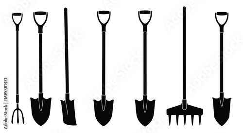 various gardening tools lined up neatly for easy access