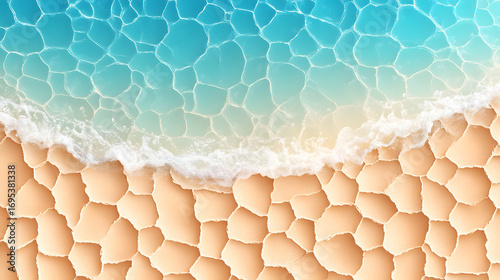 Ocean wave turquoise water sea foam sandy beach cracked texture abstract pattern coastal shore summer vibe minimal design serene mood. Ocean wave meets sandy beach with cracked texture and sea