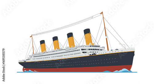 iconic ocean liner sailing across calm waters under clear sky