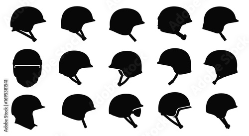 various helmet designs shown in silhouette form