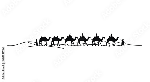 a caravan of camels walking across a desert landscape
