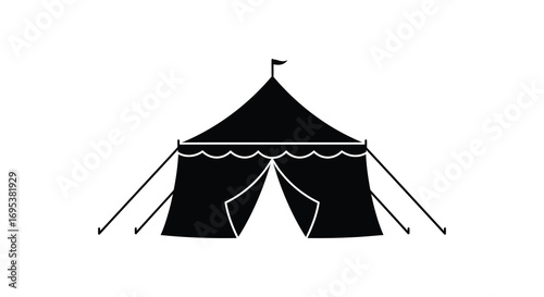 a black silhouette of a circus tent with flag