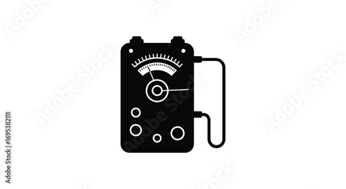 a vintage radio device with dials knobs and an antenna