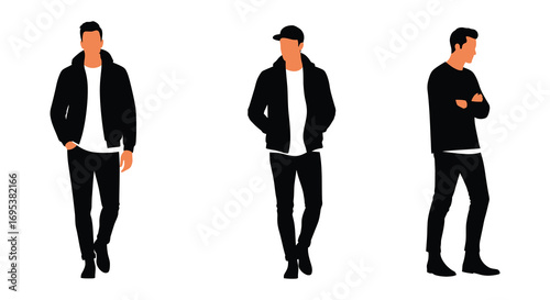 three men dressed casually standing in different poses