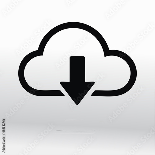 Cloud computing and data storage icon with a downward arrow indicating a download or upload process