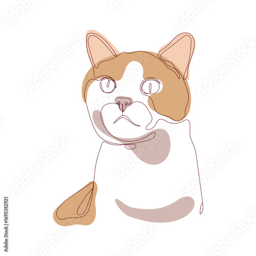 Continuous line art hands drawing of puppy aesthetic illustration