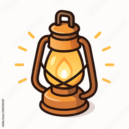 Flat design cartoon illustration of a glowing vintage lantern with shining light.  
