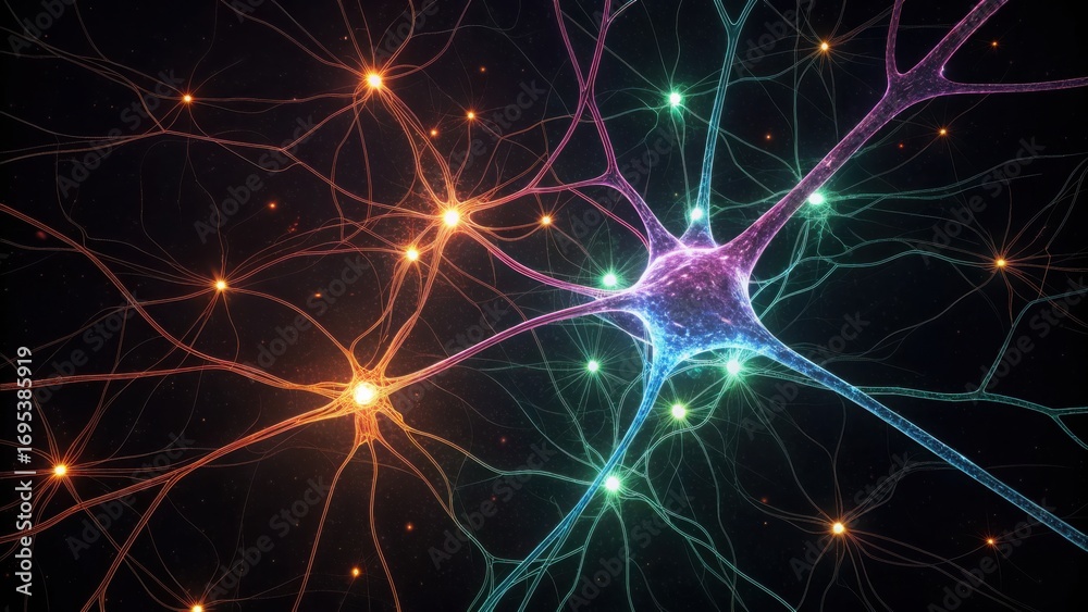 Fototapeta premium Abstract Brain Network Model Illustrating Neuronal Rewiring Process