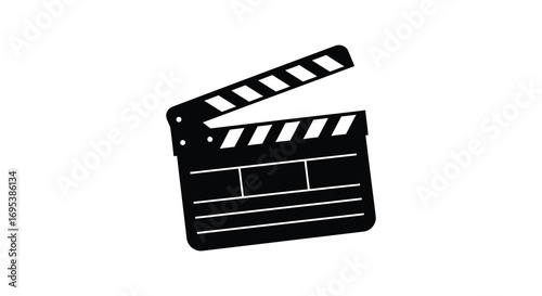 a classic black movie clapperboard icon symbolizing film production