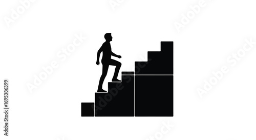 Silhouette of a person climbing stairs, symbolizing progress and achievement