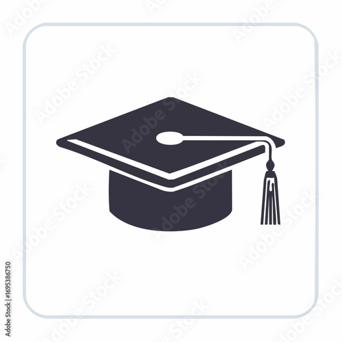 Simple flat design icon of a graduation cap or mortarboard, symbolizing education, academic achievement, and university commencement ceremonies