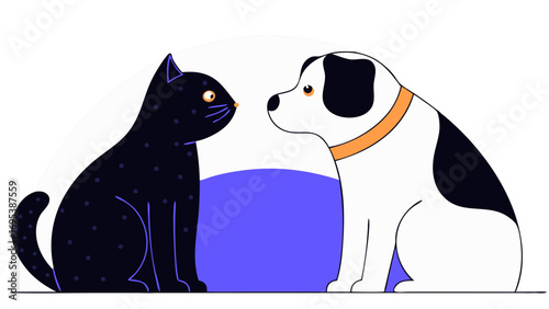 
Cat and Dog Sitting Together – Flat Cartoon Vector Illustration,
Minimal Style Design with Clean White Background,
Perfect for Pet Shop Branding, Stickers and Adoption Posters
