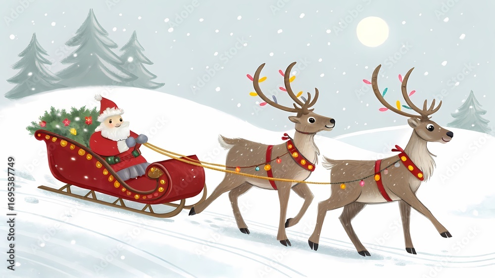 Fototapeta premium Santas Sleigh Ride A Festive Winter Scene