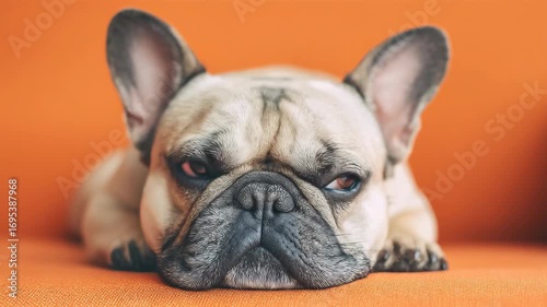 French bulldog pet resting calmly orange surface animal sleeping puppy