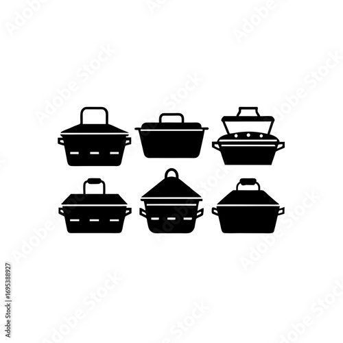 6 different food steamer silhouette vector icons 