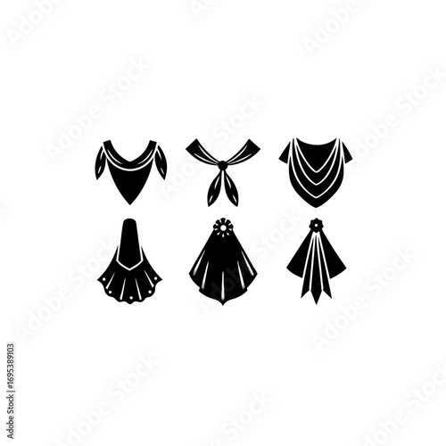 6 different gathered fabric swag silhouette vector