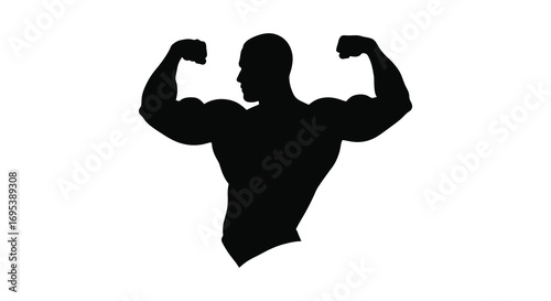a silhouette of a muscular man flexing his biceps