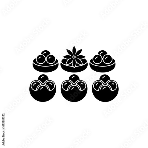 6 different gulab jamun ball silhouette vector icons