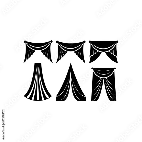 6 different heavy velvet swag curtain silhouette vector