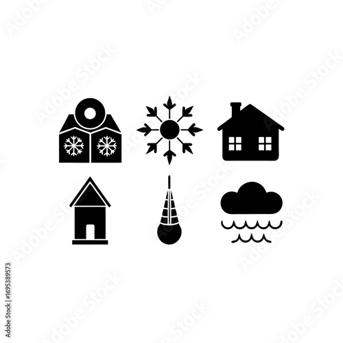 6 different home weather station silhouette vector