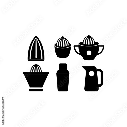6 different juicer silhouette vector icons set 