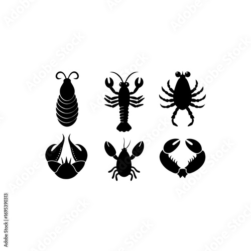 6 different lobster roll silhouette vector icons s