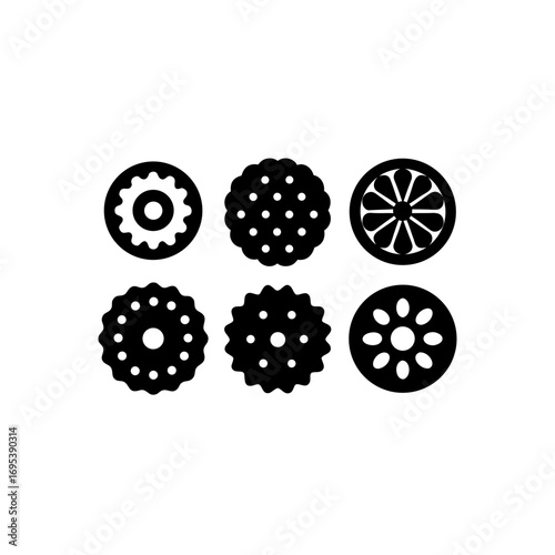 6 different linzer cookie silhouette vector icons 
