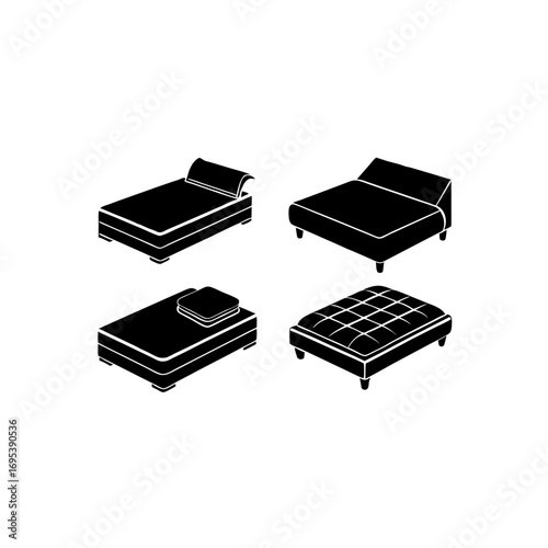 4 different mattress silhouette vector icons set