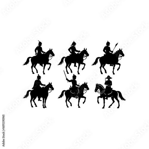 6 different north indian thakur riding horse silhouette